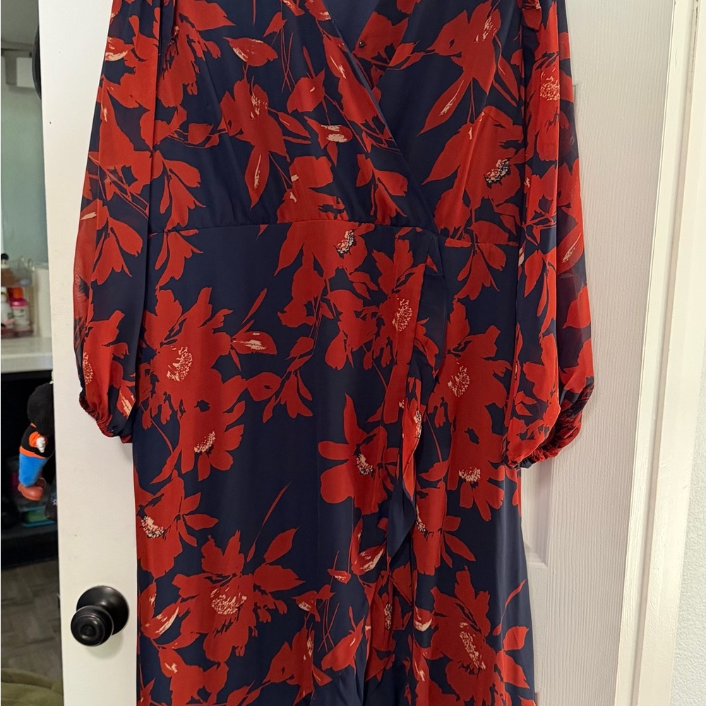 Seven7 Red and Blue Floral Long Sleeve Dress